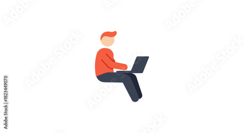 person using laptop working remotely with a portable computer in a minimalist style embodying digital nomad lifestyle and modern business communication