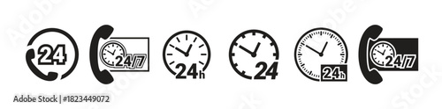 always available services icons set black on a white