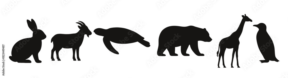 Fototapeta premium animal silhouettes with giraffe turtle and bear
