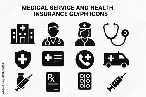 Collection of simple healthcare icons presented in a clean organized layout