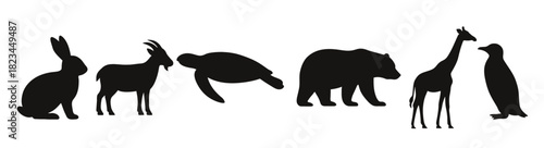 animal silhouettes with giraffe turtle and bear