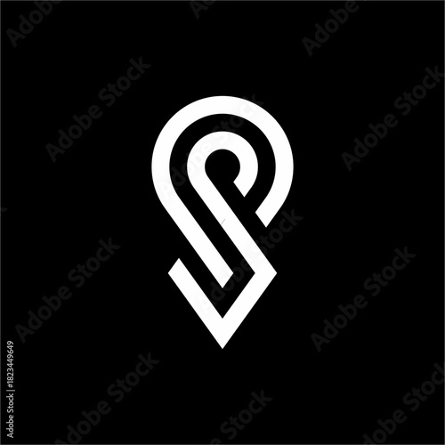 A modern, futuristic logo where the letters "S" and "P" are fused into a double-lined location pin. Ideal for FinTech or logistics.