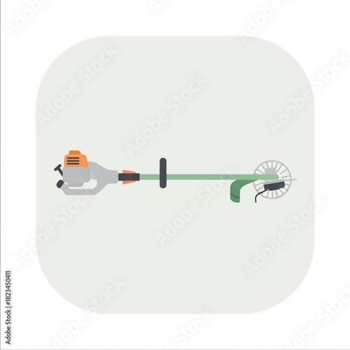 A flat design illustration of a string trimmer on a light background