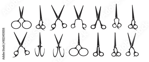 set of scissors icon logo design element. tailor business object sign template. decoration symbol of barber shop