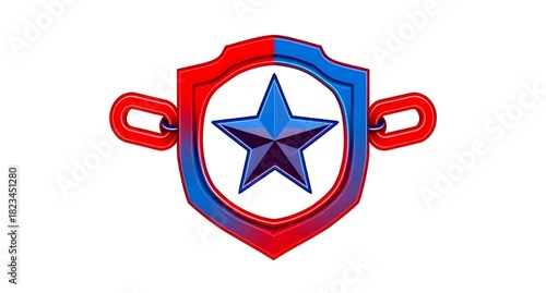 Red Blue Shield Star Emblem with Chain Links Graphic Design