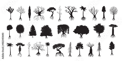 Set of Silhouettes of Trees
