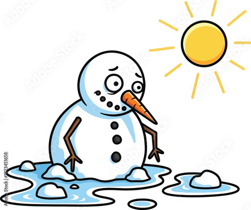 Snowman melting sun summer heat weather climate change global warming sad