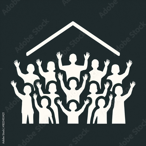 Silhouetted figures with raised hands in a unified worship scene