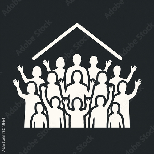 Silhouetted figures with raised hands in a worshipful pose