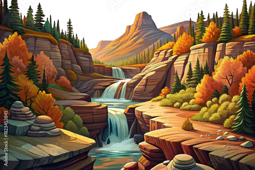 Porcupine Mountains Michigan Dense hardwood forest with small waterfalls, moss stones and cloudy lakeshore air