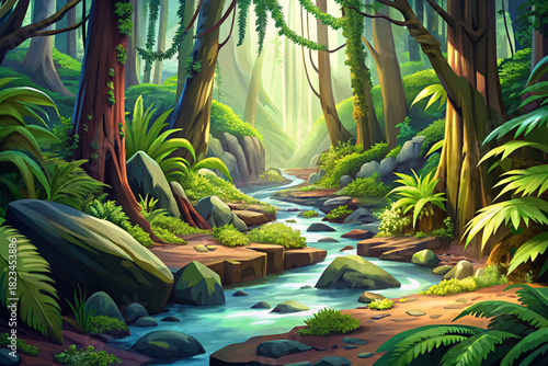 Hoh Valley Upper Rainforest Washington Dense moss forests, huge ferns, dripping branches, soft fog and muted green light