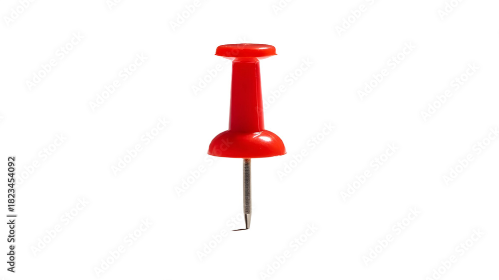 Fototapeta premium Single Red Plastic Pushpin Thumbtack Isolated on Clean White Background