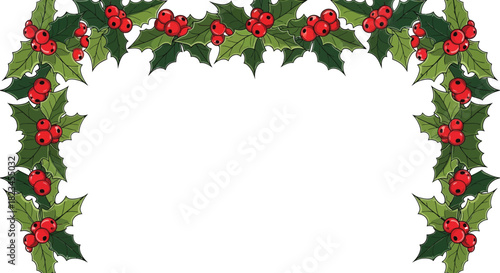 Holly berries christmas winter holiday festive decoration frame border card