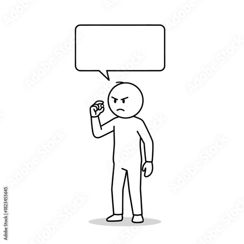 Stickman character looking suspicious while checking a phone. Simple line art vector.