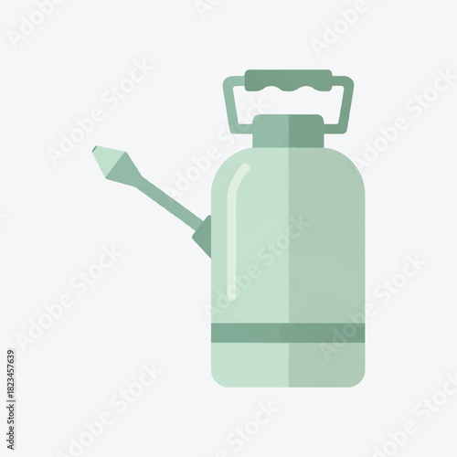 A mint green watering can with a long spout