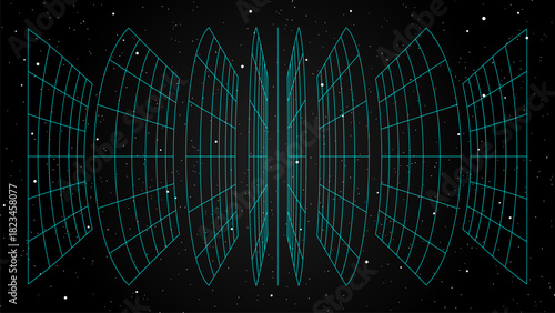 3d wireframe perspective grid room template design vector illustration background. Empty 3 dimension virtual room with perspective wireframe grid geometric sketch. Cyber virtual line interior frame.
