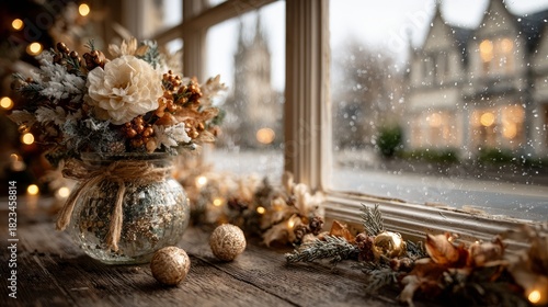 Festive cabin gathering embracing christmas spirit with decor and church bells