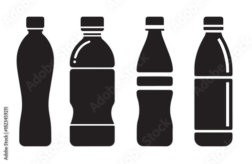  water bottle black soild silhouette bundle isolated on white 