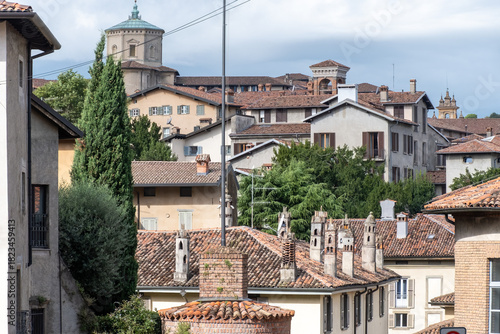 Fototapeta Naklejka Na Ścianę i Meble -  Tourists destination, historical part of Bergamo city, Bergamo Alta with narrow streets, churces, old houses, located on hill with fortress walls, Lombardy, Northern Italy
