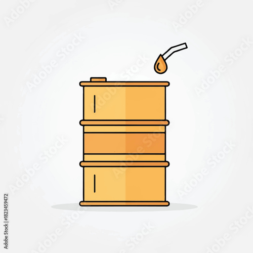 A yellow oil barrel with a fuel nozzle and a drop of oil