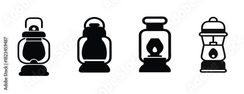 Vintage Kerosene Lantern Icon set Vector Illustration