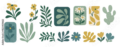 whimsical botanical clipart set hand drawn floral and leaf 