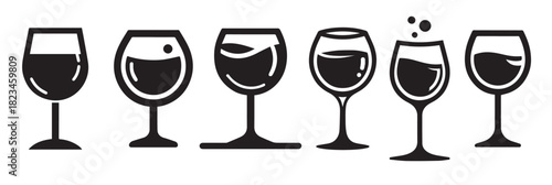 wine glass black silhouette lineart logo icon bundle whit