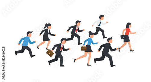 Running business team competing to succeed illustrating corporate race and aspiration symbolizing ambition and competitive spirit for business presentations.