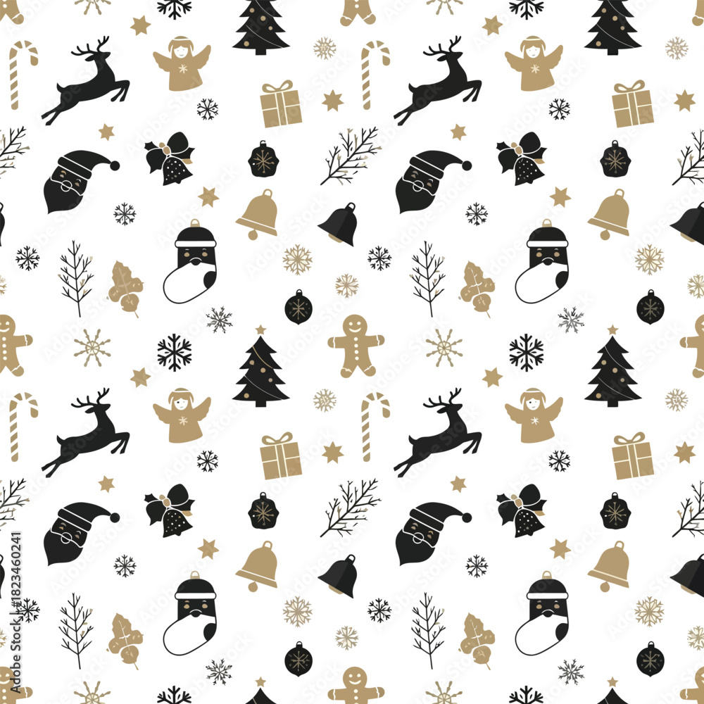 Obraz premium Seamless christmas pattern with santa claus reindeer christmas tree and other holiday elements on white