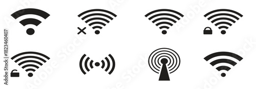 wireless and wifi icons black on a white background