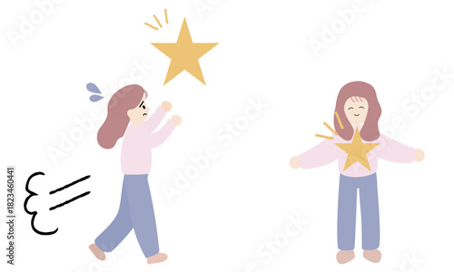 外に輝きを求める女性と内側から輝く女性の対比イラスト