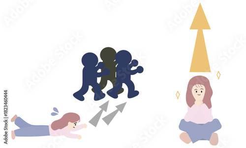 他者依存の女性と自分に軸のある女性の対比イラスト