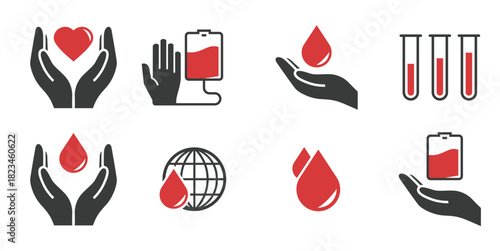 volunteer icons set red on a white background