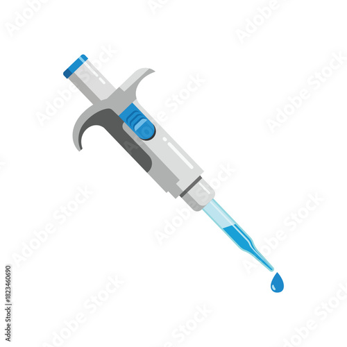 Micropipette vector clip art,  Pipette Dispensing Blue Liquid Droplet