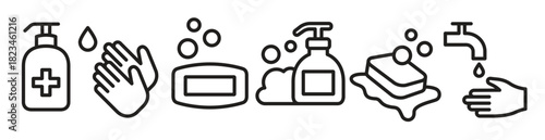 washing hands icon set washing instruction hand sanitizer