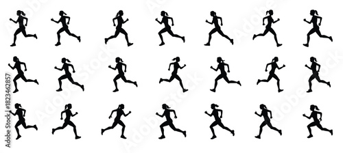 Woman marathon running black silhouette