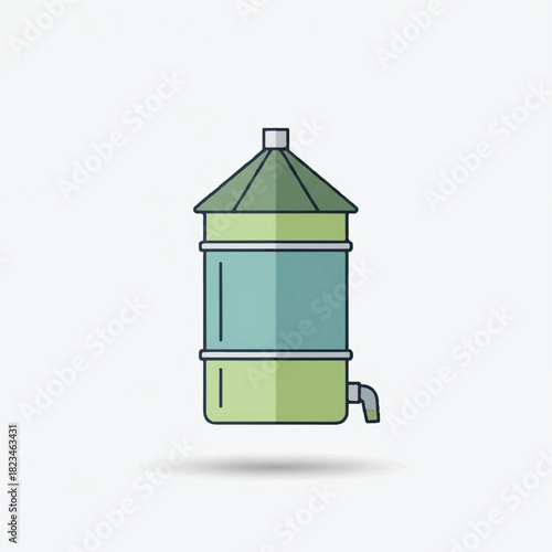 Illustration of a green and blue water cooler dispenser with a tap