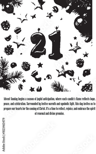 PrAdvent Sunday festive design with balloon-style “21” and Christmas decorationsint