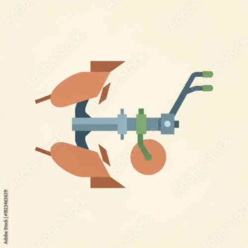 Illustration of a twobottom plow with a single wheel