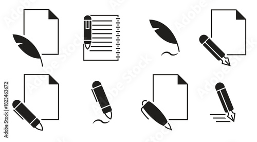 writing icons set black on a white background 