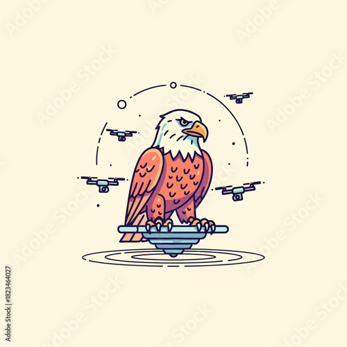 Majestic Eagle Watches Over Modern Drone Fleet