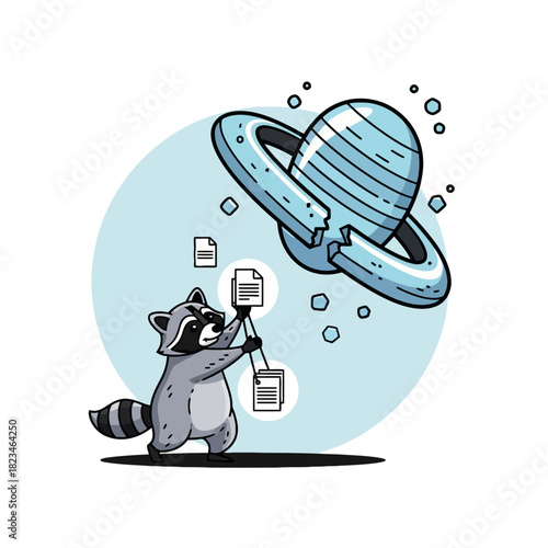 Raccoon Repairing Broken Data System In Space