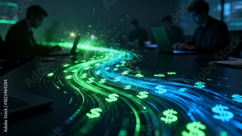 Generative AI digital currency flow with dollar signs