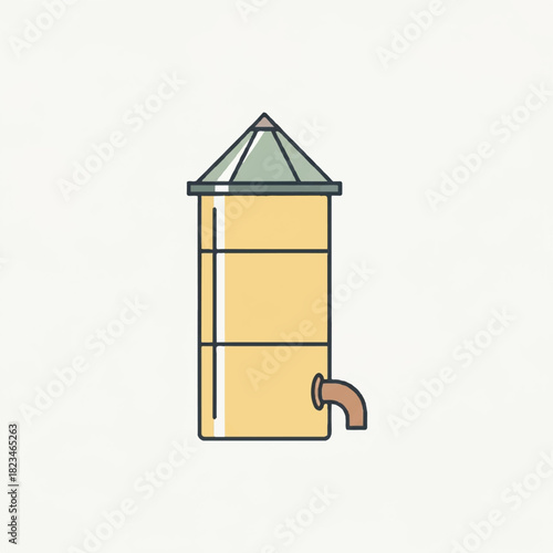 Yellow water tank with conical roof and spigot