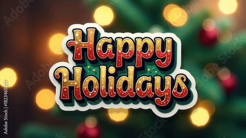 Festive Season Greetings A Sparkling Holiday Message with a Luxurious Gold and Red Design Against a Blurred Background of Festive Lights