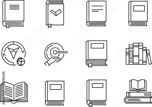 Knowledge & Learning Resources Line Art Icons – Vector Set for Books, Research, and Educational Content