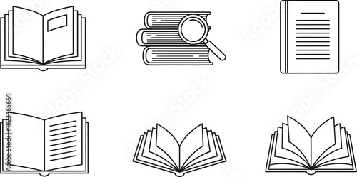 Knowledge & Learning Resources Line Art Icons – Vector Set for Books, Research, and Educational Content
