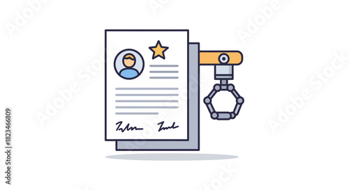 Resume selection process by robot arm highlighting recruitment efficiency  ai driven talent acquisition for modern hr and future of work applications