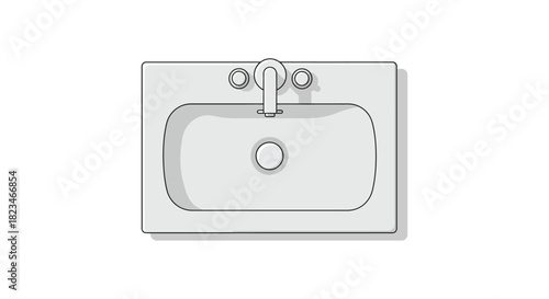 modern bathroom sink top-down view of a white ceramic sink with a chrome faucet illustrating minimalist design for bathroom renovations and interior design projects.