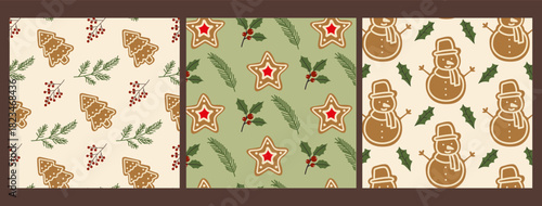 Patterns of holiday cheer with gingerbread cookies, snowmen, and festive decorations in warm colors